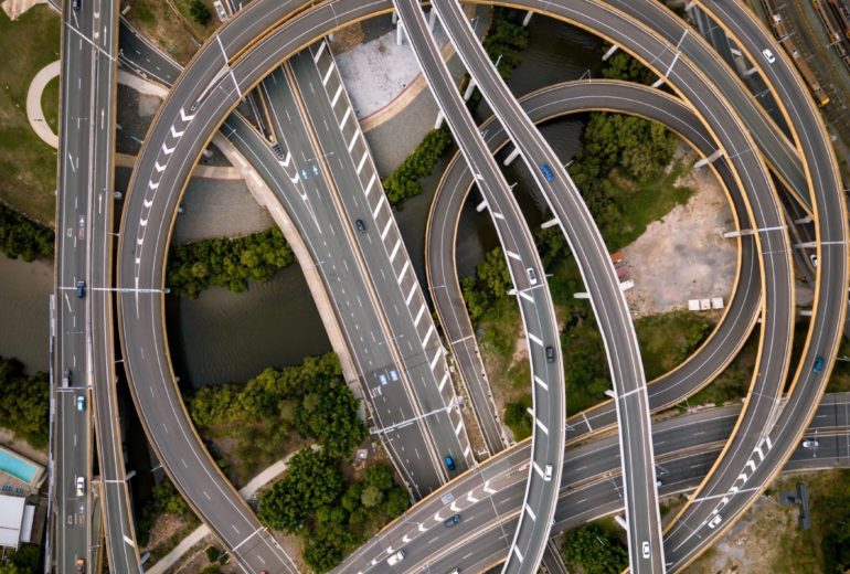 An arial shot of many highways.